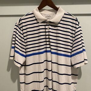 CHAPS Polo Mens Large White Striped Shirt Performance Golf Classic Preppy‎